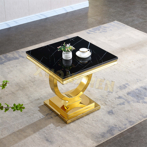 Đồ Nội Thất Phòng Khách Bằng Đá Cẩm Thạch Màu Đen Đá Kính Bên Bảng Nhỏ Bên Bảng Sang Trọng Vàng Thép Không Gỉ Bên Bảng - Product Image 2
