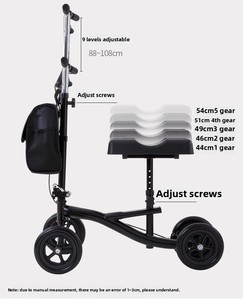 Walker lutut baja tahan karat lipat 4 roda, perlengkapan terapi rehabilitasi medis orang dewasa & penyandang cacat dapat disesuaikan untuk - Product Image 4