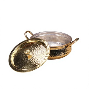 Shiny Brass <b>Biryani</b> Handi With Handle & Lid Hammered Gold Finish <b>Biryani</b> Cookware <b>Pot</b> For Kitchen Stovetop Cooking Handi - Product Image 1