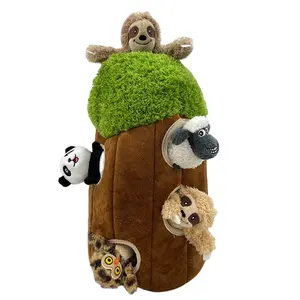 Hot Selling Hide and Seek Dog Toy Tree Hole Squirrels Owl Pet Toys Plush Squeaky Dog Chew Toy