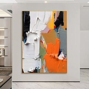 Tranh nghệ thuật trừu tượng khổ lớn, tranh sơn dầu có kết cấu dày, tranh vẽ bằng dao bả, chủ đề lá cây, tranh vải treo tường có khung, tranh phòng khách - Product Image 4