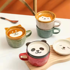 Mug à café en porcelaine style Ins, motif dessin animé peint, 401-500ml, compatible micro-ondes, durable, qualité alimentaire, vaisselle de fête et de maison - Product Image 3