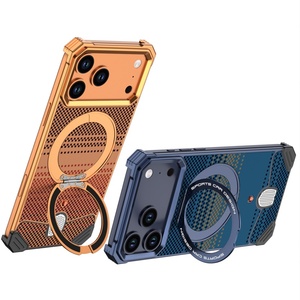 New Carbon Fiber Texture Aluminum Metal <b>Phone</b> Case for iPhone 17 Pro Max With 360 Magnetic <b>Ring</b> Stand Frameless Protective Cover - Product Image 3