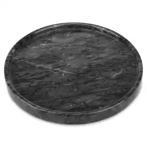Nordic Luxury Dark Grey Round Marble Tray Drinks Snacks Rings Jewerlys Circular Marble Decorative Tray For Home And Hotel