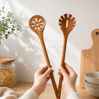 Cuillère écumoire en bois d'acacia de qualité alimentaire, antiadhésive, pour friture et pâtes