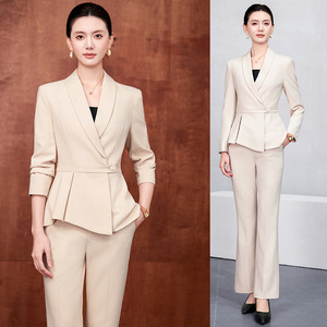 Women's Suit Set Beige Long Sleeve Office Lady Anti-Wrinkle Commuting <b>Work</b> Wear - Product Image 1