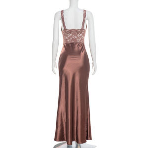 Viviblook Q26DS013 Vestidos de Verano para Mujer, Nuevo Vestido Largo Sexy con Tirantes, Escote Bajo, Encaje y Patchwork para la Noche - Product Image 4