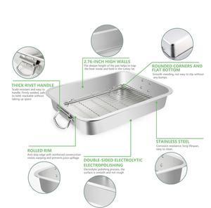 Sartenes para hornear de acero inoxidable de alta resistencia con doble ASA Rectangular para asar pavo y lasaña para hornear en casa - Product Image 2