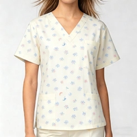 Blusa Médica con Cuello en V para Mujer, Estampado Lindo de Luna y Estrellas, Uniforme de Enfermería, Ropa de Trabajo para Hospital