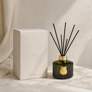 Aikun Gift Shops Low MOQ Fast Turn Ribbed Glass XL <b>Reed</b> <b>Diffuser</b> Set Gold Metal Logo Beige Box Any Scent Long Lasting for Spa - Product Image 1