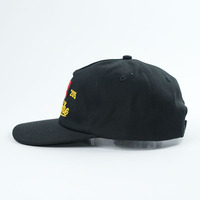 Casquette de baseball non structurée en coton noir uni à 5 panneaux avec broderie, style papa, réglable avec boucle et fermeture snapback, personnalisable avec logo