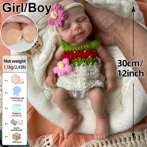Produsen Boneka Bayi Reborn Silikon 12 Inci, Boneka Reborn Mata Tertutup Custom dengan <span class=keywords><strong>Set</strong></span> Aksesoris Rambut Cokelat, Grosir Lintas Negara - Product Image 4