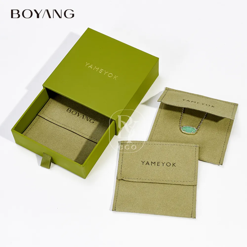 Boyang Custom moda lusso patta microfibra confezione regalo gioielli sacchetto con scatola