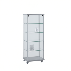 Vitrine moderne avec cadre en aluminium, 55 cm de large, étagères en verre gris clair, porte verrouillable, hauteurs réglables, 145 cm de haut - Product Image 2