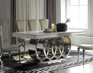 Sang Trọng Hình Chữ Nhật Bàn Ăn Đặt Với 6 Ghế Bàn Ăn Bằng Đá Cẩm Thạch Hàng Đầu Bàn Ăn Cho Nhà - Product Image 3