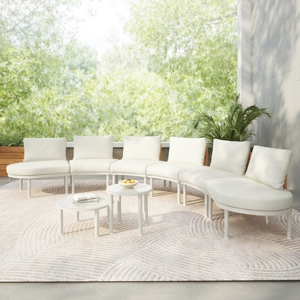 Curved <b>Outdoor</b> Sectional <b>Sofa</b> Set with 2 Coffee Tables, White Patio Furniture with Cushions for Backyard & Garden - Product Image 1
