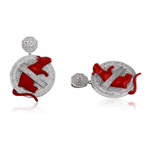 Iced out micro pavé 5A zircone cubique cz hip hop hommes garçon bijoux émail rouge avis No Rats Pendentif Collier - Product Image 2