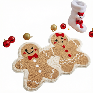 Alfombra de suelo de dibujos animados con diseño de hombre de jengibre navideño en relieve, hecha a mano, decoración navideña para habitación, suave, ecológica, para interiores. - Product Image 1