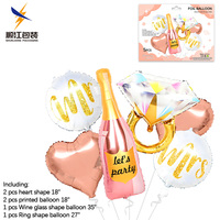 Fournisseur en gros de ballons de fête, ballons gonflables en forme de champagne, anneaux, fleurs, en aluminium, lot de 5 ballons pour fêtes d'adultes