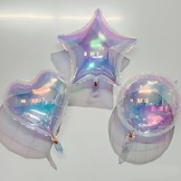 Vente en gros de ballons transparents arc-en-ciel en forme de papillon, étoile en forme de coeur, couleur dégradée, ballons laser holographiques irisés