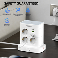 Prise de courant VINISEM EU Tower Light avec 7 prises AC, 2 ports USB, 2 ports Type-C, protection contre les surtensions, prise OEM&ODM, interrupteur, rallonge