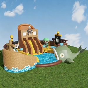 Parque Acuático Inflable con Tobogán y Temática Pirata para Alquilar, Ideal para Jardín - Product Image 1