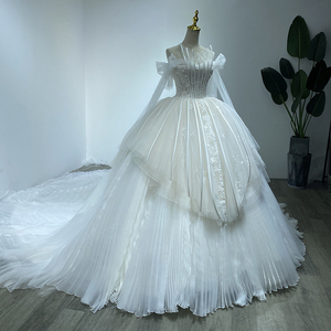 Robe de mariée classique blanche vintage en dentelle, plissée, à volants, style princesse, robe de bal Wm08 - Product Image 5