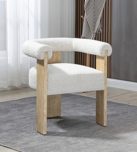 Silla de Comedor de Estilo Contemporáneo de Mediados de Siglo, de Alta Calidad, con Forma Personalizada, Tapizada en Tela Bouclé y Madera de Caucho, Silla Tapizada en Terciopelo <span class=keywords><strong>para</strong></span> el Hogar - Product Image 2