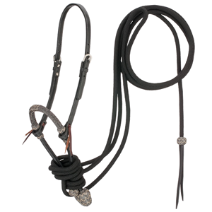 Sillín Western de Cuero Vacuno Argentino Liso con Colgador Bosal y Cordón Mecate Bicolor Negro - Product Image 1
