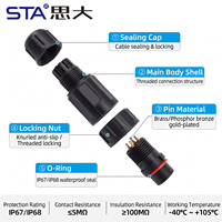 Conector de Cable de Alimentación Impermeable ALTW 5/8"-27UNS, 2, 3, 4 Núcleos, Codificación B, 10A, Macho/Hembra, Enchufe Moldeado/Instalable en Campo