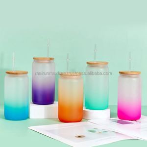 Mug à bière en verre givré/transparent minimaliste, écologique, 12oz/16oz, vierge pour sublimation, avec couvercle et paille, en stock, expédition depuis entrepôt USA - Product Image 1