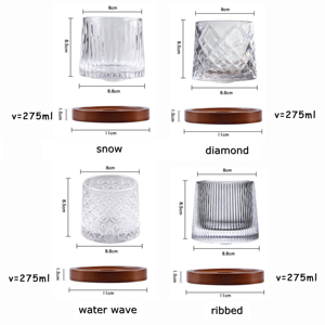 Cajas con logotipo personalizado, alivio de descompresión, vaso de cristal en relieve, vaso de <span class=keywords><strong>Whisky</strong></span> giratorio, juegos de gafas con Base de madera - Product Image 2