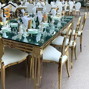 イベント宴会のための良質の宴会ホテルステンレス鋼ゴールド長方形ダイニングディナー結婚式のテーブル