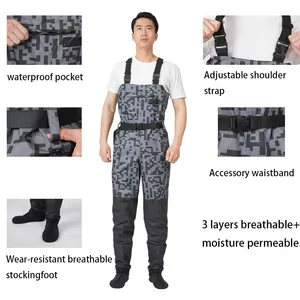3D Boot Foot Game Wader Ultra High Strength Black Plaid Nylon PVC Fishing Hunting Chest Waders For Men