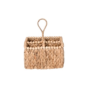 Handmade 4-ngăn <span class=keywords><strong>Flatware</strong></span> Organizer đính cườm bằng gỗ Giỏ vuông nước lục bình <span class=keywords><strong>Caddy</strong></span> cho đồ dùng nhà bếp nấu ăn lưu trữ - Product Image 1