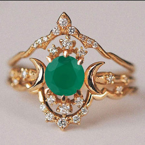 Vintage Moonstone <b>Ring</b> With Diamond Pave Setting Gold Plated Women's Engagement Gemstone <b>Ring</b> - Product Image 5