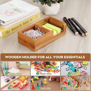 Wooden Office Organizer Rectangle Desktop Storage Box <b>Solid</b> <b>Wood</b> <b>Desk</b> Tray For Meeting Room Home Office Classroom Use - Product Image 2