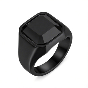 Vergulde roestvrijstalen herenring, slijtvast, vierkante onyx steen, zwarte emaille signet <span class=keywords><strong>ring</strong></span> - Product Image 3