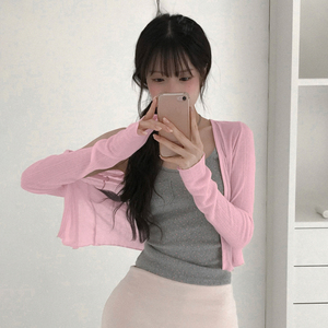 Cárdigan coreano dulce y femenino, sexy, de manga larga, acanalado, básico, ligero, con protección solar, para mujer - Product Image 1
