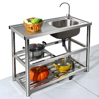 Évier de cuisine professionnel en acier inoxydable avec table de travail intégrée, évier utilitaire pour lavage des mains, idéal pour restaurant, maison, camping, station de lavage