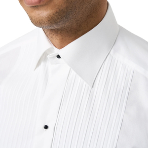 Chemises de smoking pour hommes, fabriquées sur mesure, 100% coton, manches longues, blanches, formelles, plissées, poignets français avec boutons à pression - Product Image 3