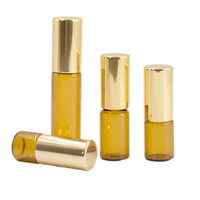 Flacon cosmétique de luxe en verre ambré de 5 ml pour mini-attar d'oud, sérum de soin, avec roll-on doré et diffuseur à bâtonnets