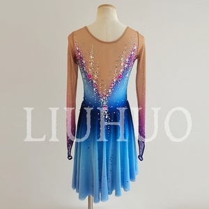 LIUHUO Abito per Pattinaggio Artistico su Ghiaccio per Ragazze <span class=keywords><strong>e</strong></span> Donne Blu <span class=keywords><strong>Rosa</strong></span> Sfumato Maniche Lunghe per Competizione <span class=keywords><strong>e</strong></span> Spettacolo BD9172 - Product Image 3