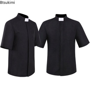 Chemise de missionnaire romaine pour homme, T-shirt de pasteur/prêtre, haut de clergé médiéval, vêtement de liturgie, costume de cosplay pour Halloween - Product Image 1