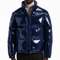 Chaqueta Acolchada Brillante con Logotipo Personalizado, Chaqueta de Invierno con Aspecto Mojado, Uniforme de Equipo, Bordado, Venta al Por Mayor