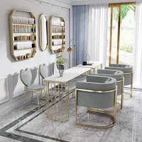 Ensemble table et chaises de salon au design nordique moderne, finition dorée, avec plateau en marbre double couche, fauteuil de salon individuel ou double, style tendance, prix spécial