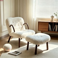 Fauteuil d'appoint moderne en tissu bouclé style nordique en bois avec tabouret pour salon, chambre, hôtel, hall d'entrée