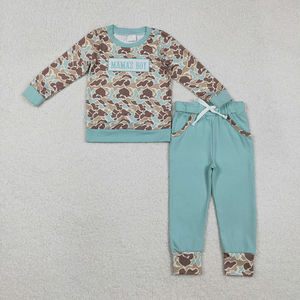 Conjunto de Ropa para Niños MAMA'S BOY, Camiseta con Bordado de Camuflaje y Pantalones con Bolsillos, Ropa para Hermanos, Boutique, Precio de Fábrica al por Mayor, Conjuntos para Niños - Product Image 6