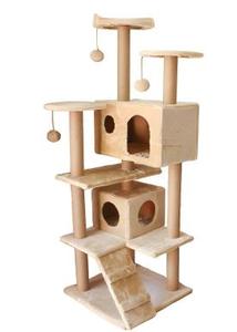 Árvore para Gatos Clássica de Madeira Ecológica com Poste de Arranhar de Sisal, Design de 2 Níveis para Gatos Grandes - Uso Interno - Product Image 2