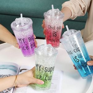 Venta al por mayor 16oz/22oz doble pared aislada Gel plástico taza congelada hielo congelador taza Gel taza de hielo con pajita y tapa - Product Image 5